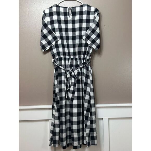 NWOT Jessakae Black & White Plaid Picnic Waist Tie Mini Dress Women's Small - Picture 11 of 13